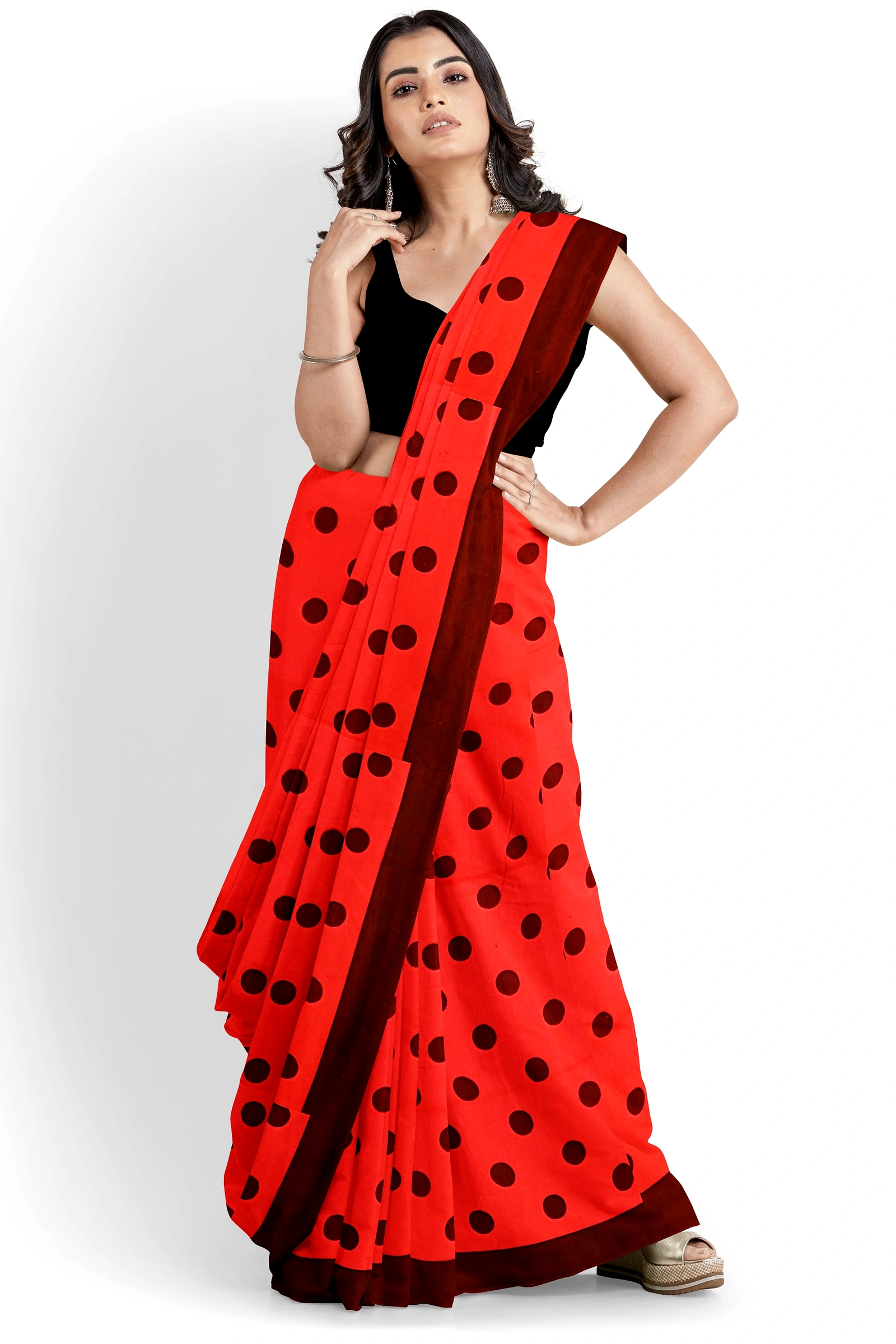 Red Pure Cotton Tip Hand Loom Saree (1302)